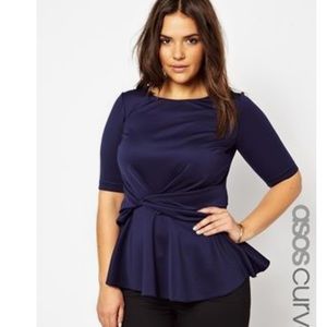 Asos peplum navy blouse with knot detail -16